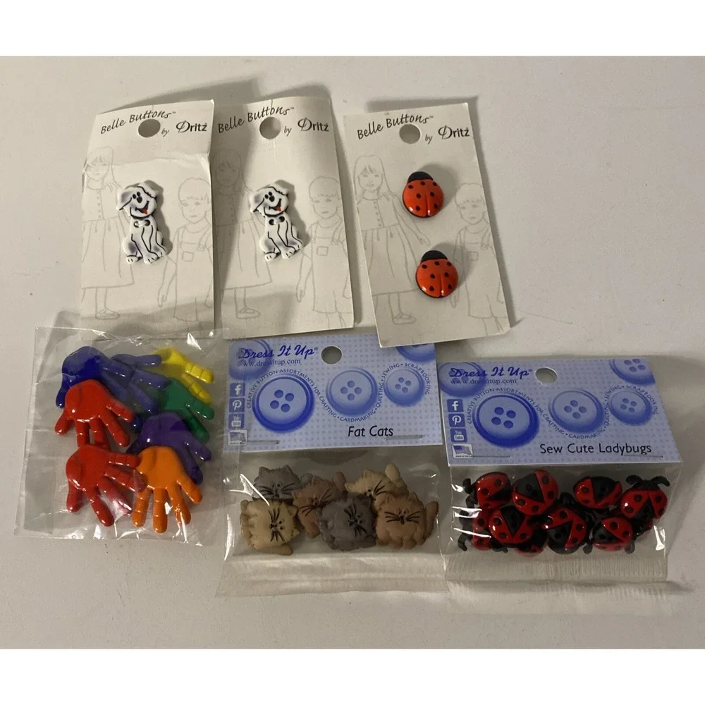 Lot of Fun Buttons Fat Cats, Lady Bugs, Dogs , Hands